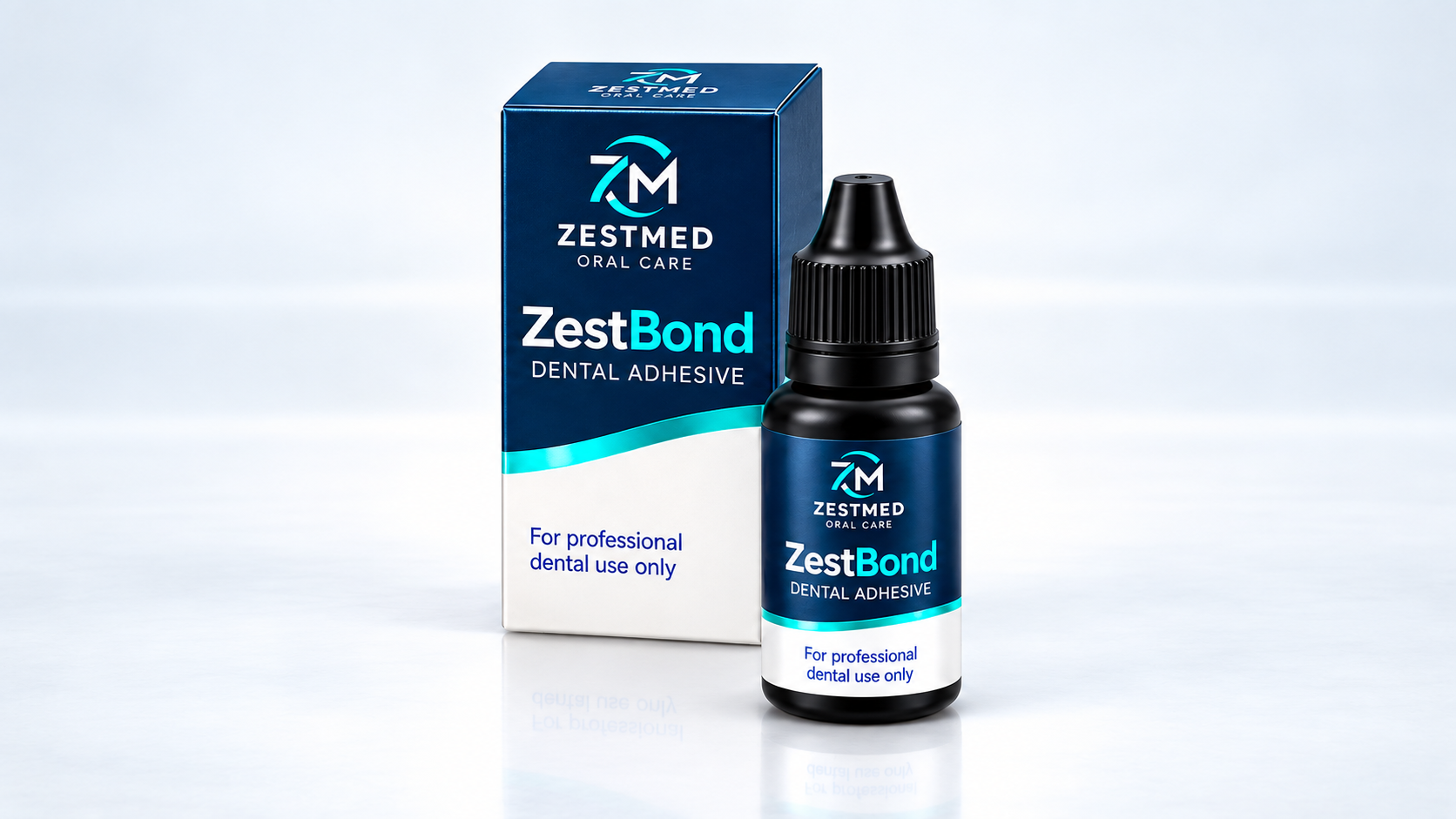 ZestBond dental adhesive bottle with its matching carton