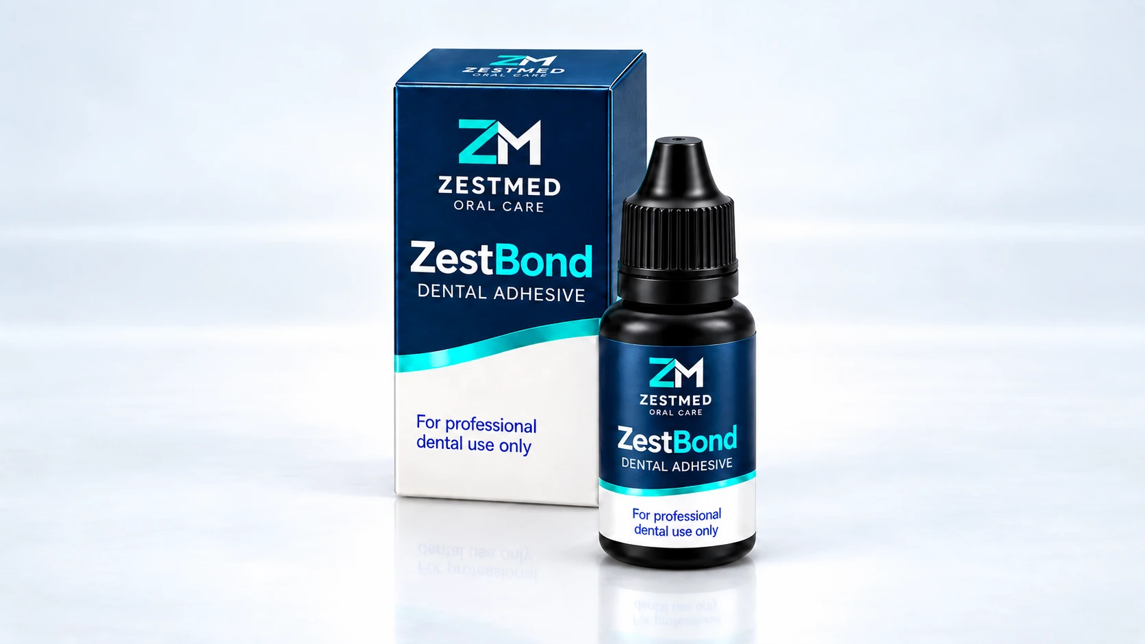 ZestBond dental adhesive bottle with its matching carton