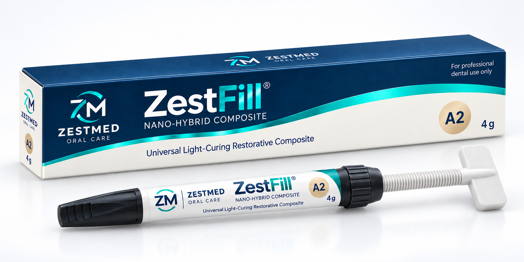 ZestFill nano-hybrid composite carton and current black-cap 4 gram syringe